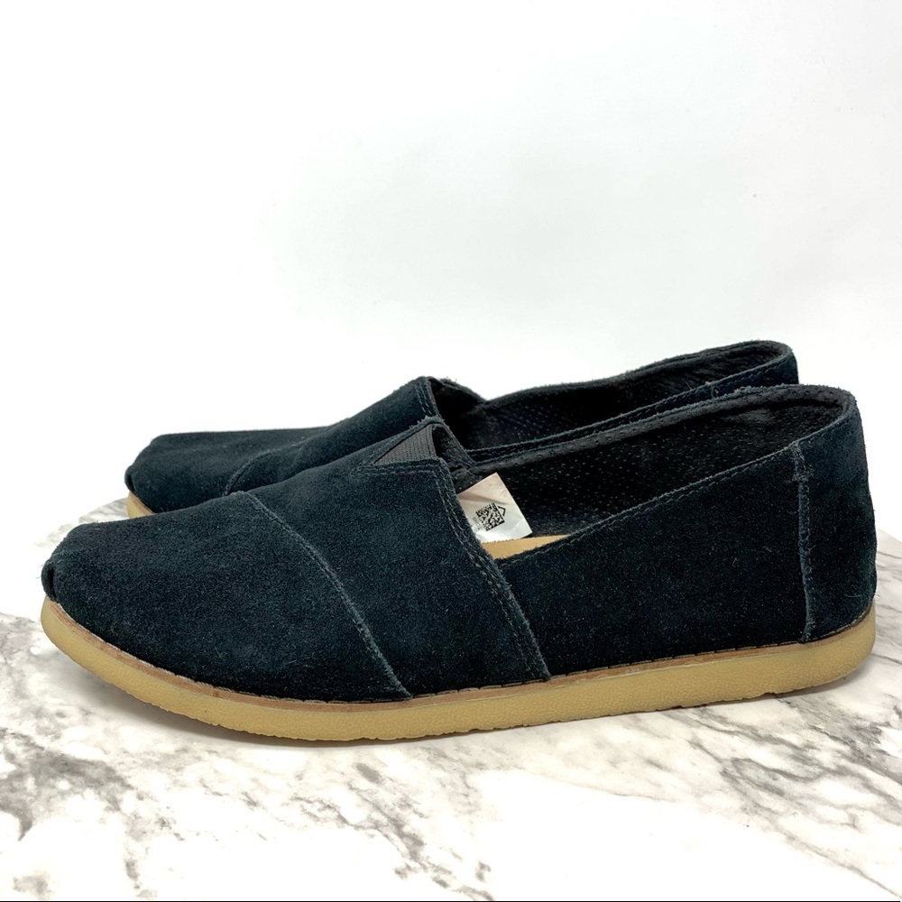 Toms Alpergata Black Suede Slip On Casual Flats 9.5 Classic Preppy Minimalist - Picture 3 of 13